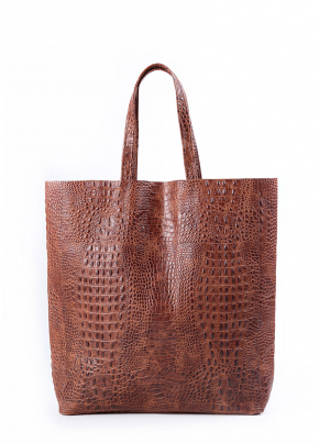 Шкіряна сумка City з фактурою під крокодилячу шкіру, коричнева / POOLPARTY
