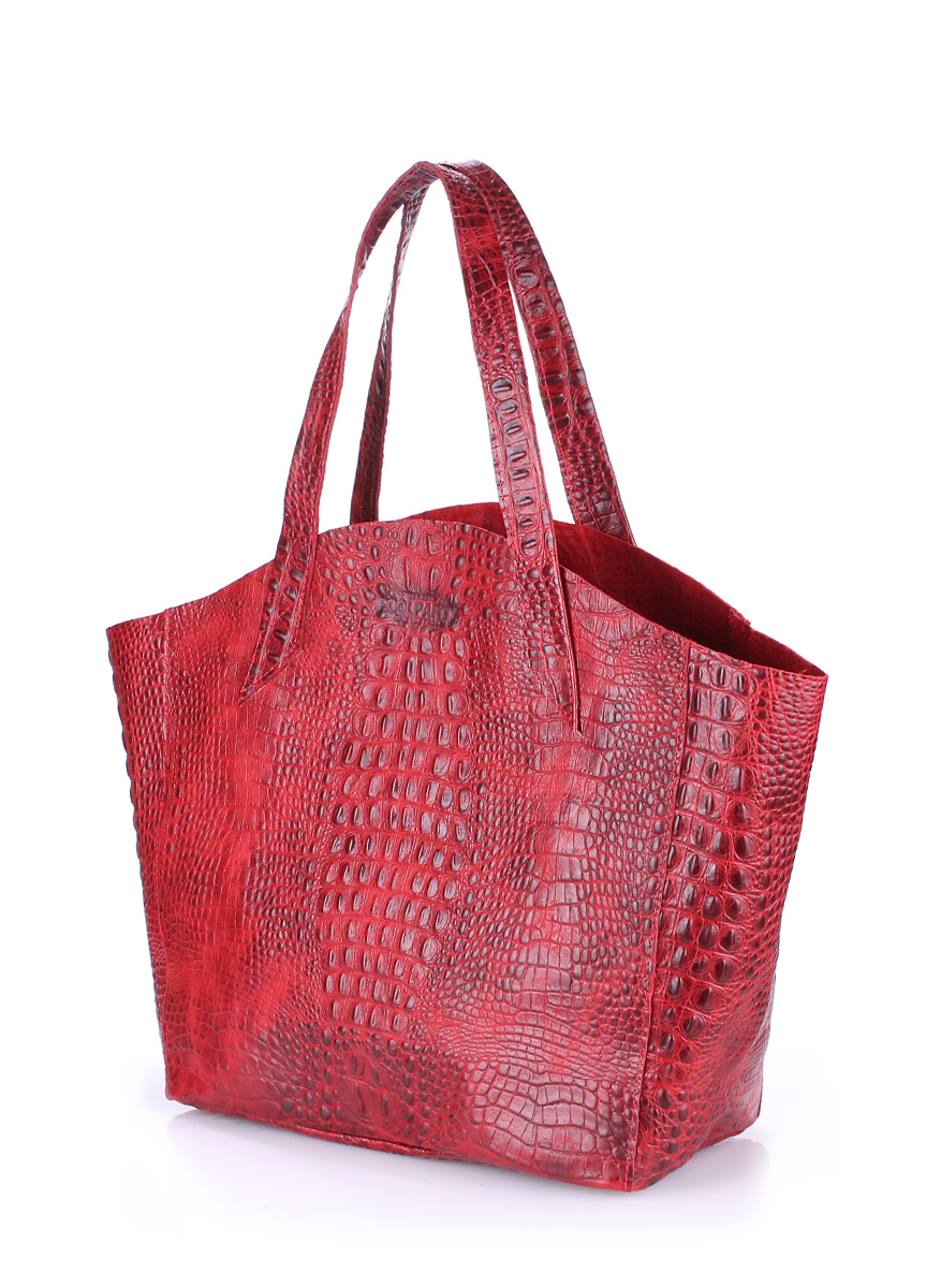 Шкіряна сумка Fiore з фактурою під крокодилячу шкіру, червона / POOLPARTY