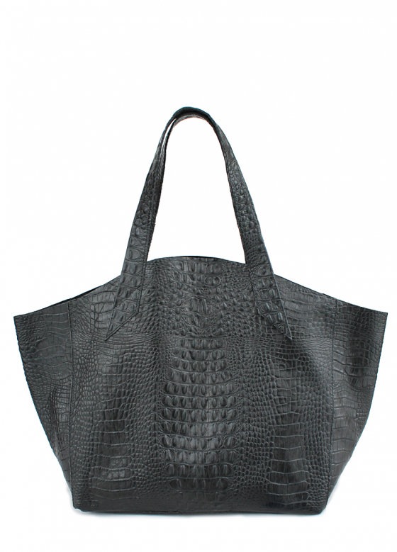 Шкіряна сумка Fiore з фактурою під крокодилячу шкіру, чорна / POOLPARTY