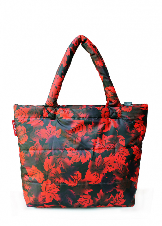 Дута сумка з принтом червоного листя, чорна / POOLPARTY
