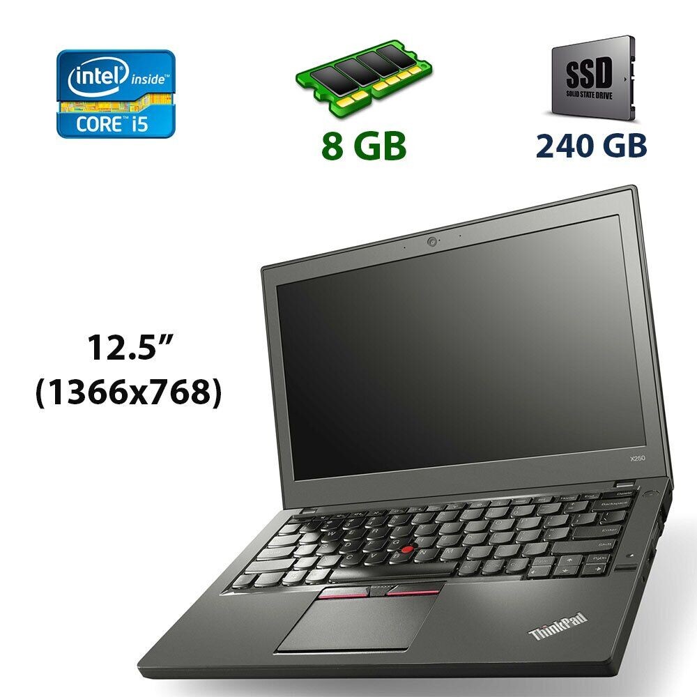 Б/в Нетбук Lenovo ThinkPad X250 Intel Core i5-5300U / 8 Гб / SSD 240 Гб / Клас А