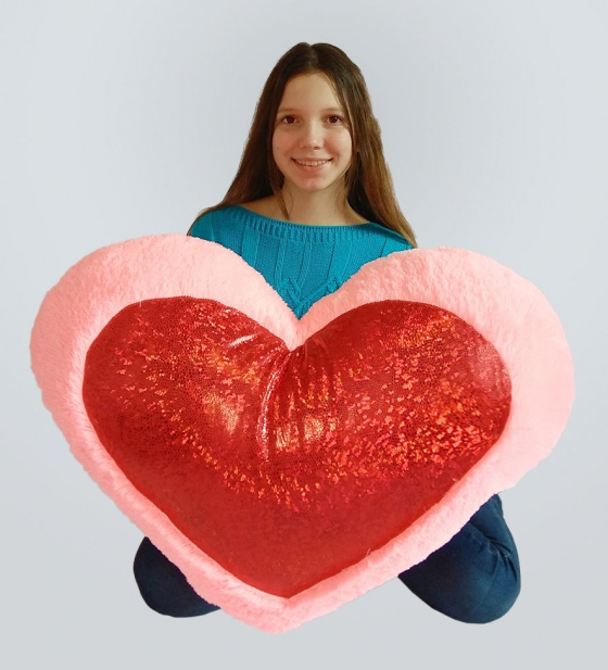 Плюшева іграшка Mister Medved Подушка-серце зі вставкою "голограма" 75 см