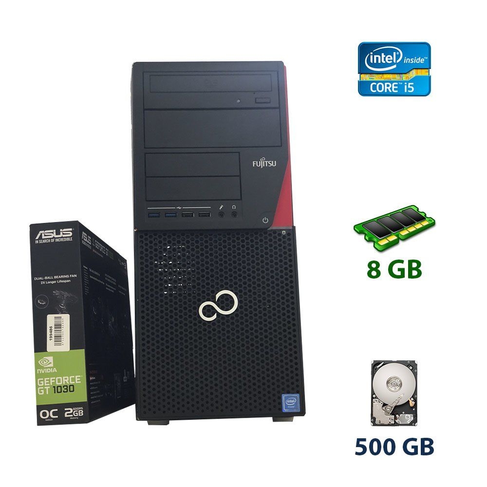 Б/в Fujitsu Esprimo P720 Tower / Intel Core i5-4440 (4 ядра по 3.1 - 3.3 GHz) / 8 GB DDR3 / 500 GB HDD / nVidia GeForce GT 1030, 2 GB GDDR5, 64-bit