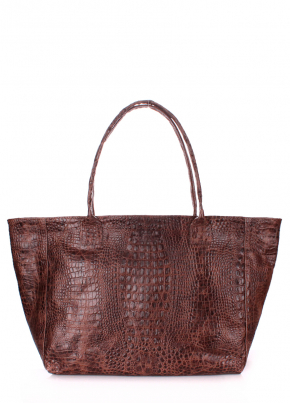 Шкіряна сумка Desire з фактурою під крокодилячу шкіру, коричнева / POOLPARTY