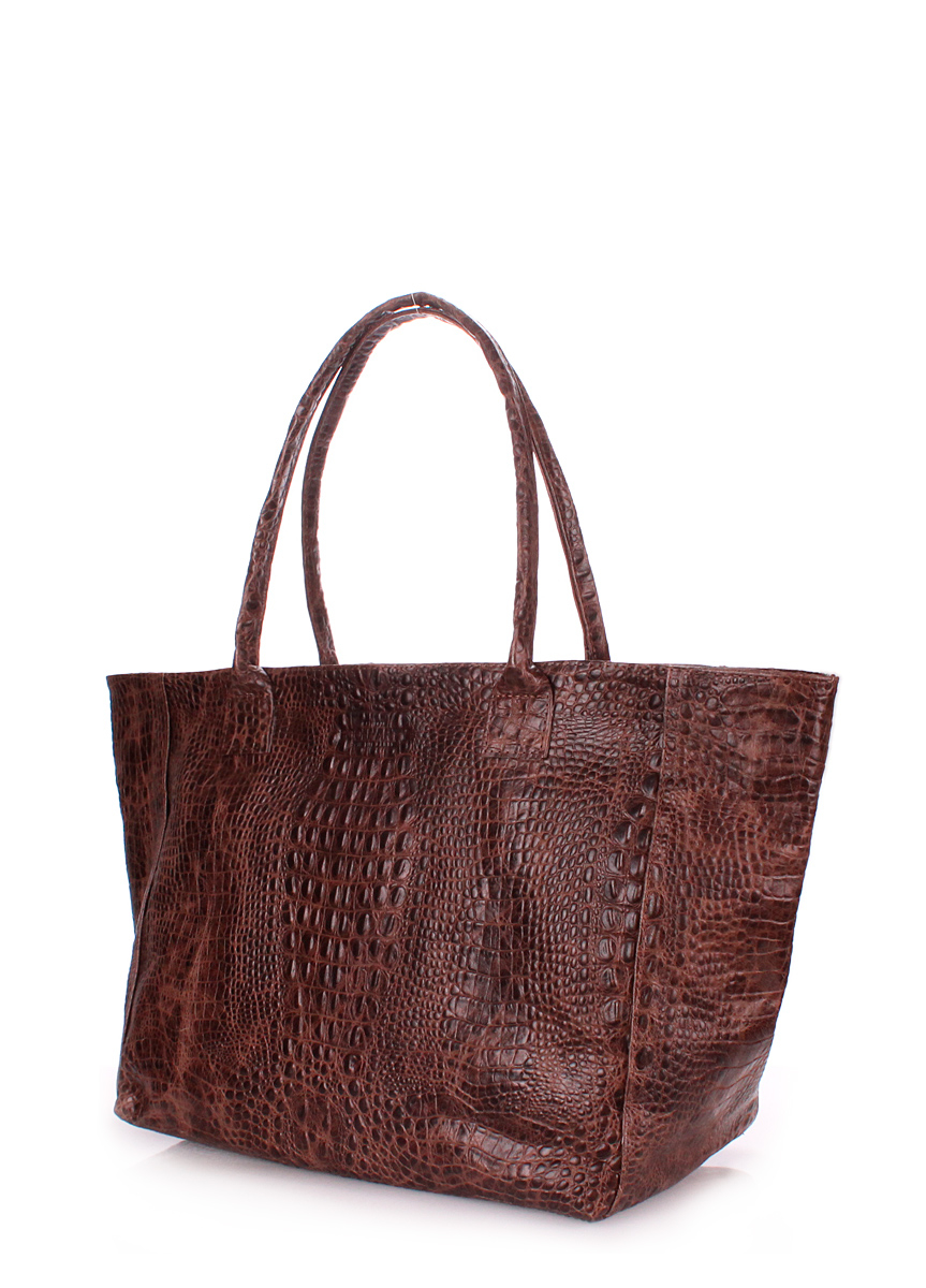 Шкіряна сумка Desire з фактурою під крокодилячу шкіру, коричнева / POOLPARTY
