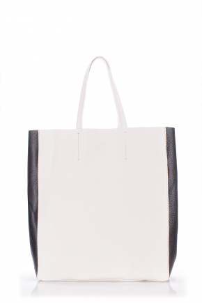 Шкіряна сумка із чорними смугами з боків City, біла / POOLPARTY
