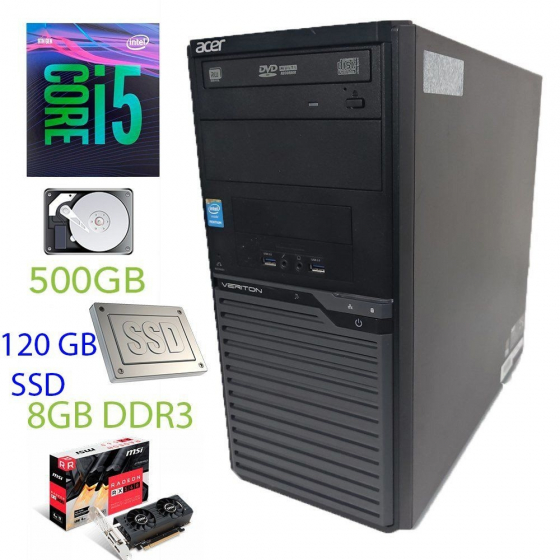 Б/в Acer Veriton M2631 Tower / Intel Core i5-4570 (4 ядра по 3.2 - 3.6GHz) / 8GB DDR3 / 120GB SSD new+500GB HDD / Radeon RX550 2GB GDDR5 128 bit / 350W / DVD-RW