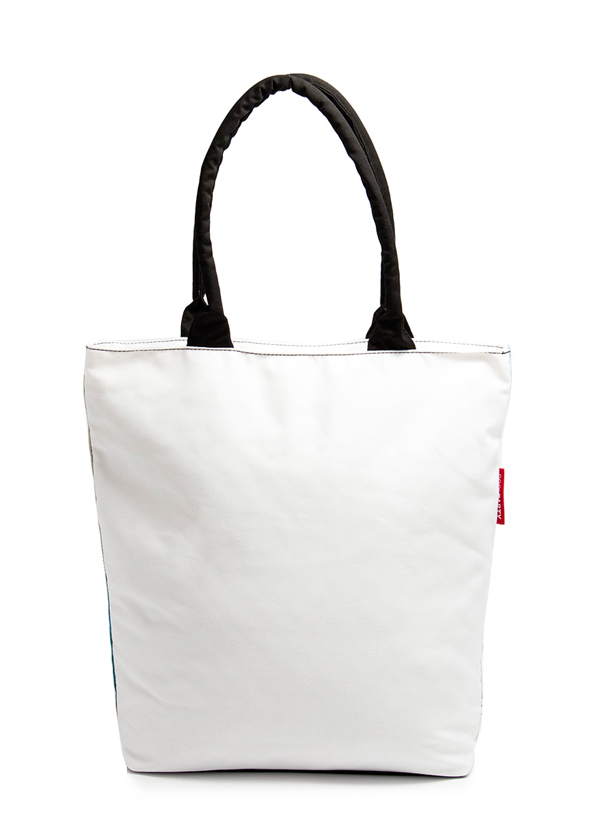 Котонова сумка з трендовим принтом, біла-блакитна / POOLPARTY