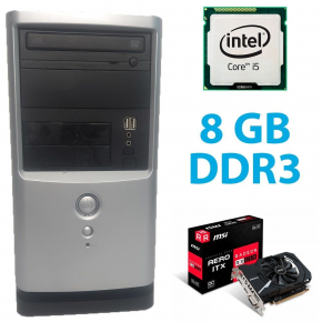 Б/в Midi Tower Silver / Intel Core i5-2400 (4 ядра по 3.1 - 3.4 GHz) / 8 GB DDR3 / 120 GB SSD + 500 GB HDD / AMD Radeon RX550 2GB GDDR5 128bit / 300W / DVD-ROM