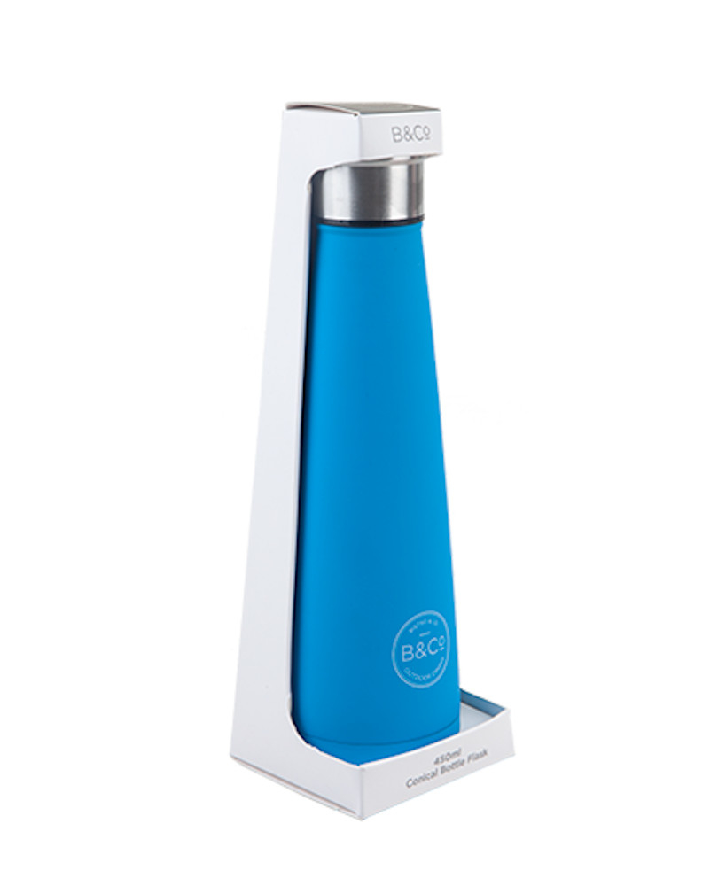 Термопляшка Summit B&Co Conical Bottle Flask Rubberized Neon Blue 450 мл