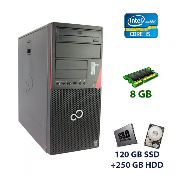 Б/в Fujitsu Esprimo P420 E85+ Tower / Intel Core i5-4570 (4 ядра по 3.2 - 3.6 GHz) / 8 GB DDR3 / 120 GB SSD+250 GB HDD