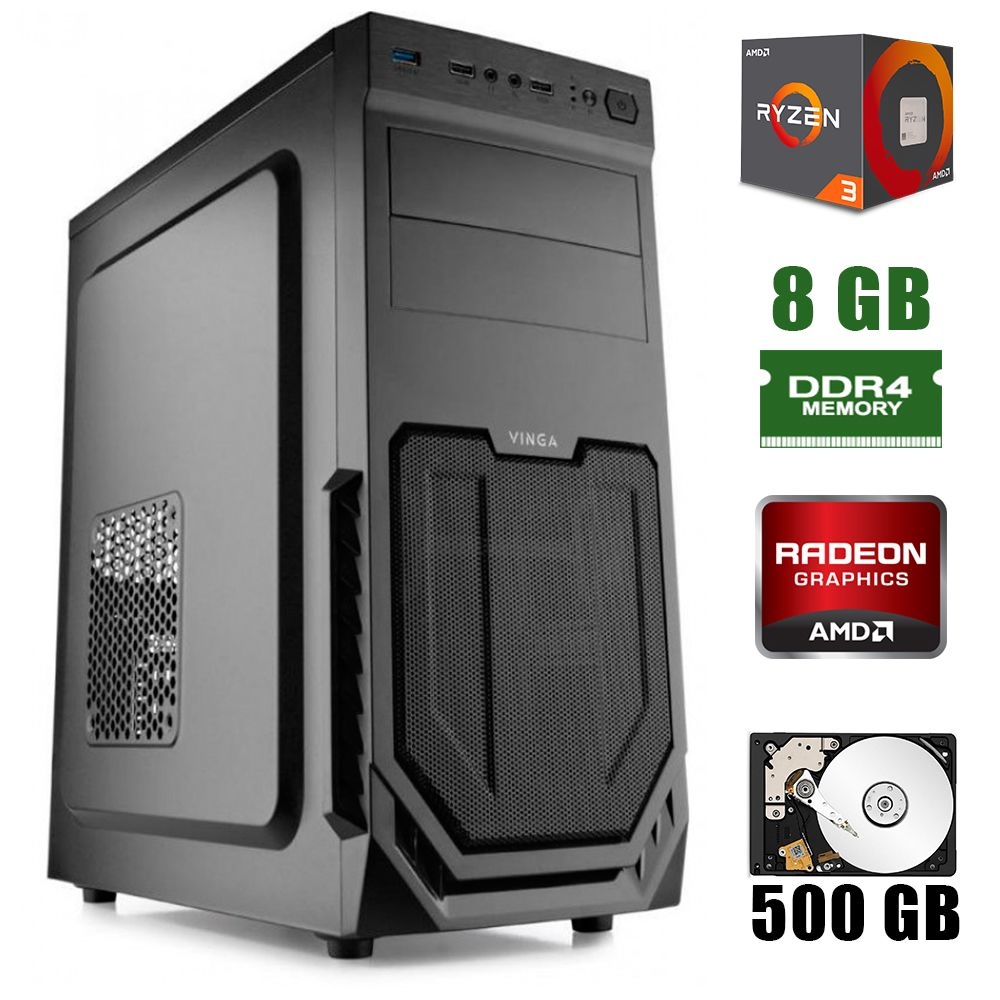 Б/в Vinga CS211B / AMD Ryzen™ 3 2200G (4 ядра по 3.5 - 3.7GHz) / 8GB DDR4 / 500GB HDD / 400W