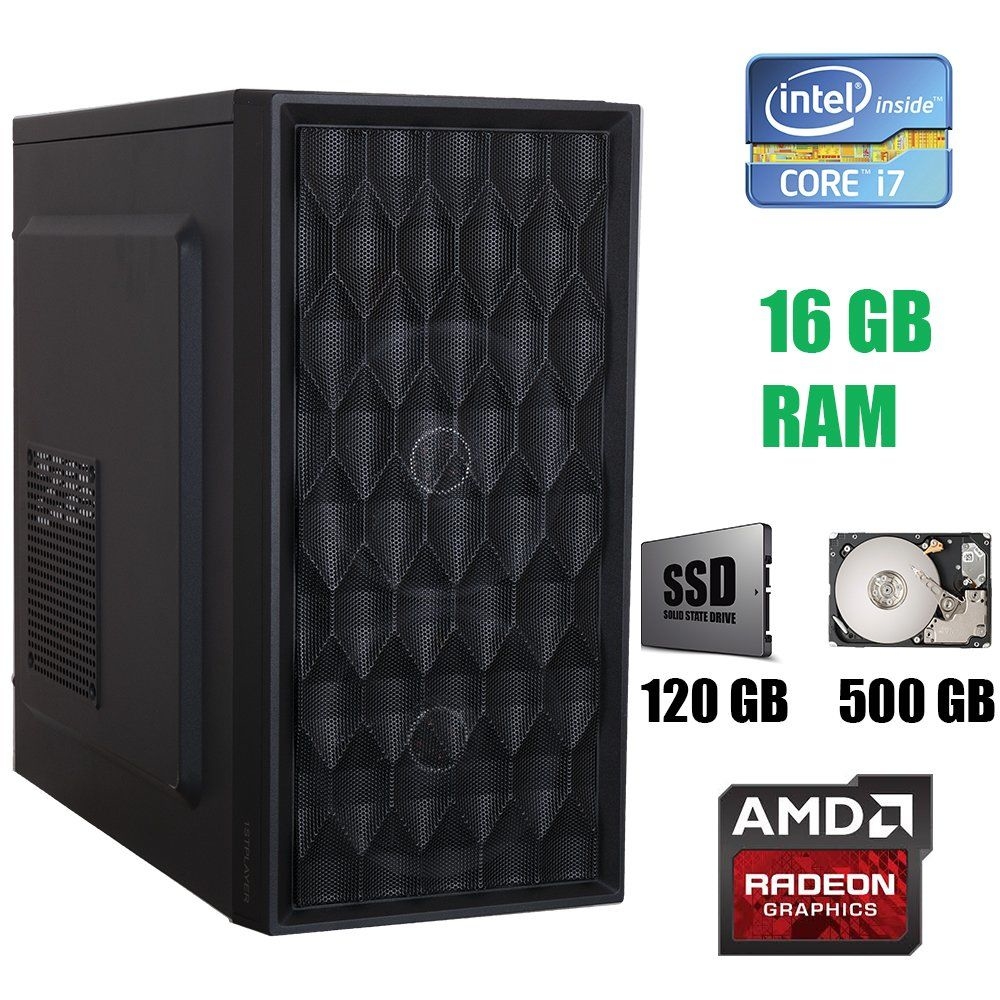 Б/в 1st Player D8 Tower New / Intel Core i7-3770 (4(8) ядра по 3.4 - 3.9 Ghz) / 16 GB DDR3 / 120 GB SSD+500 GB HDD / AMD Radeon RX 570 4 GB / БП 600W