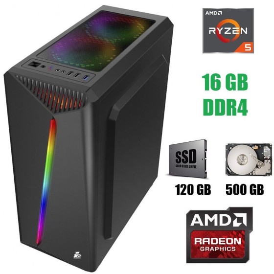 Б/в Системний блок 1stPlayer Rainbow Tower AMD Ryzen 5 2600 / 16 Гб / SSD 120 Гб + HDD 500 Гб