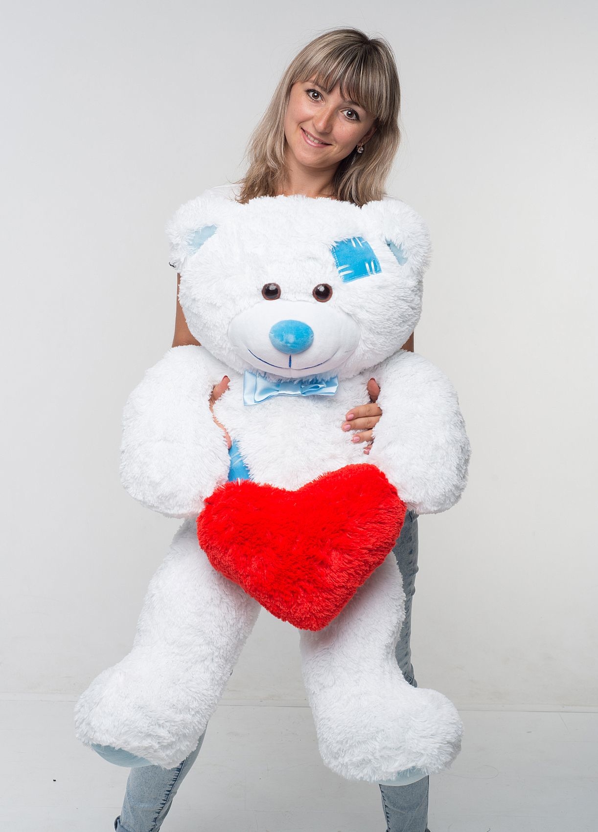 Плюшевий ведмідь з серцем Mister Medved Латки Білий 100 см