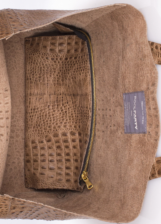Шкіряна сумка Fiore з фактурою під крокодилячу шкіру, бежева / POOLPARTY