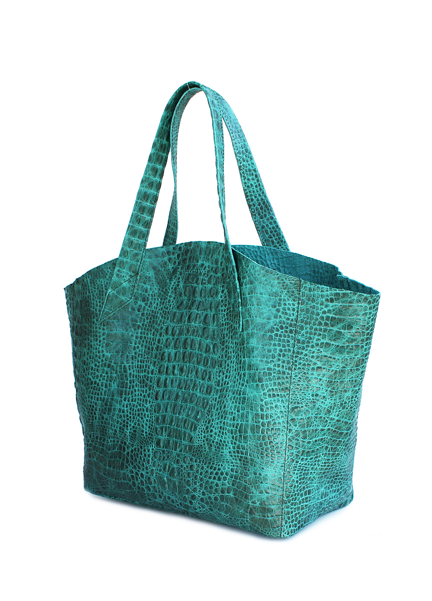 Шкіряна сумка Fiore з фактурою під крокодилячу шкіру, зелена / POOLPARTY