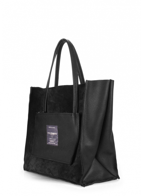 Шкіряна сумка Soho з велюровою вставкою, чорна / POOLPARTY