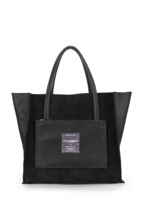 Шкіряна сумка Soho з велюровою вставкою, чорна / POOLPARTY