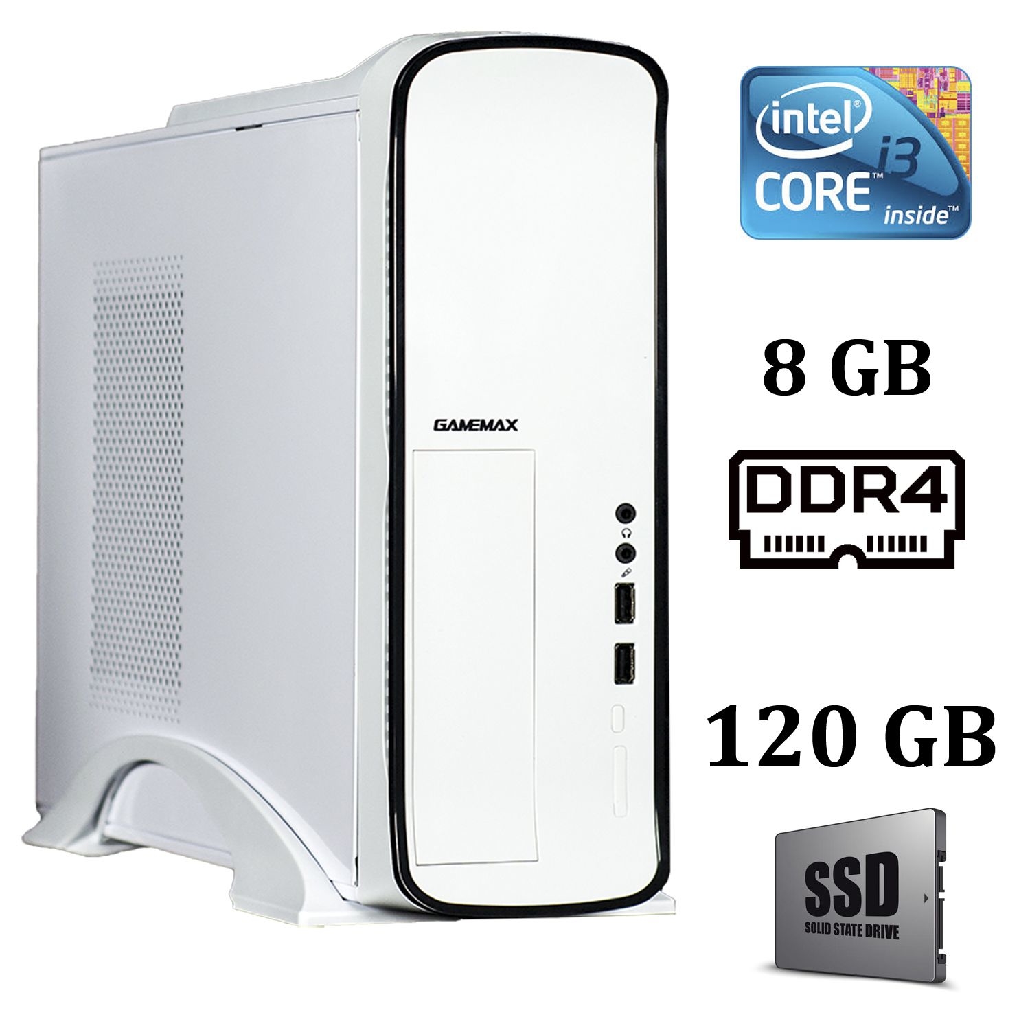 Б/в Gamemax ST610W Desktop / Intel® Core™ i3-7100 (2 (4) ядра по  3.90 GHz) / 8 GB DDR4 / 120 GB SSD