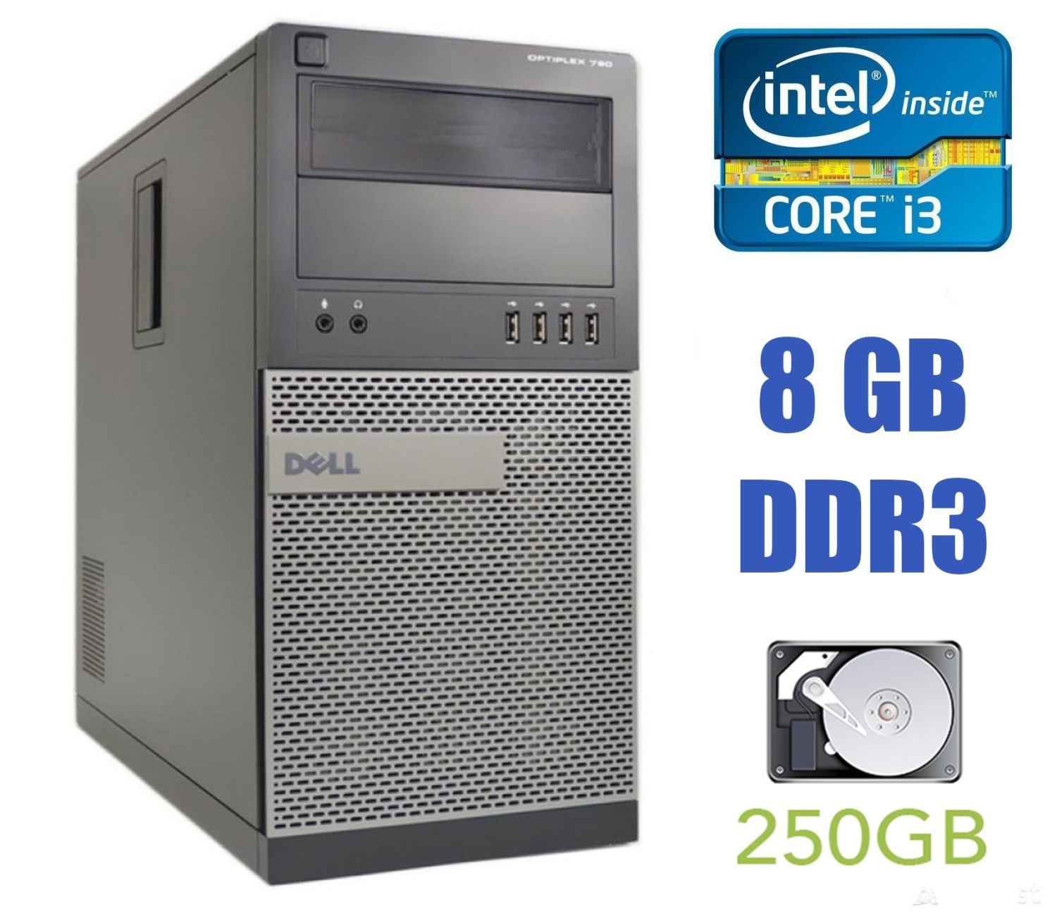 Б/в Dell Optiplex 790 MT / Intel Core i3-2120 (2 (4) ядра по 3.3GHz) / 8 GB DDR3 / 250 GB HDD