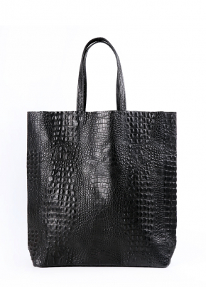 Шкіряна сумка City з фактурою під крокодилячу шкіру, чорна / POOLPARTY