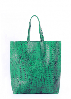 Шкіряна сумка City з фактурою під крокодилячу шкіру, зелена / POOLPARTY
