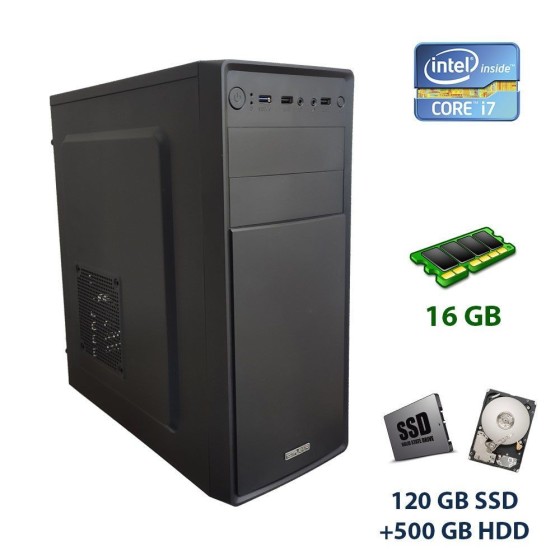 Б/в Системний блок 1stPlayer Case A2 Tower Intel Core i7-2600 / 16 Гб / SSD 120 Гб + HDD 500 Гб