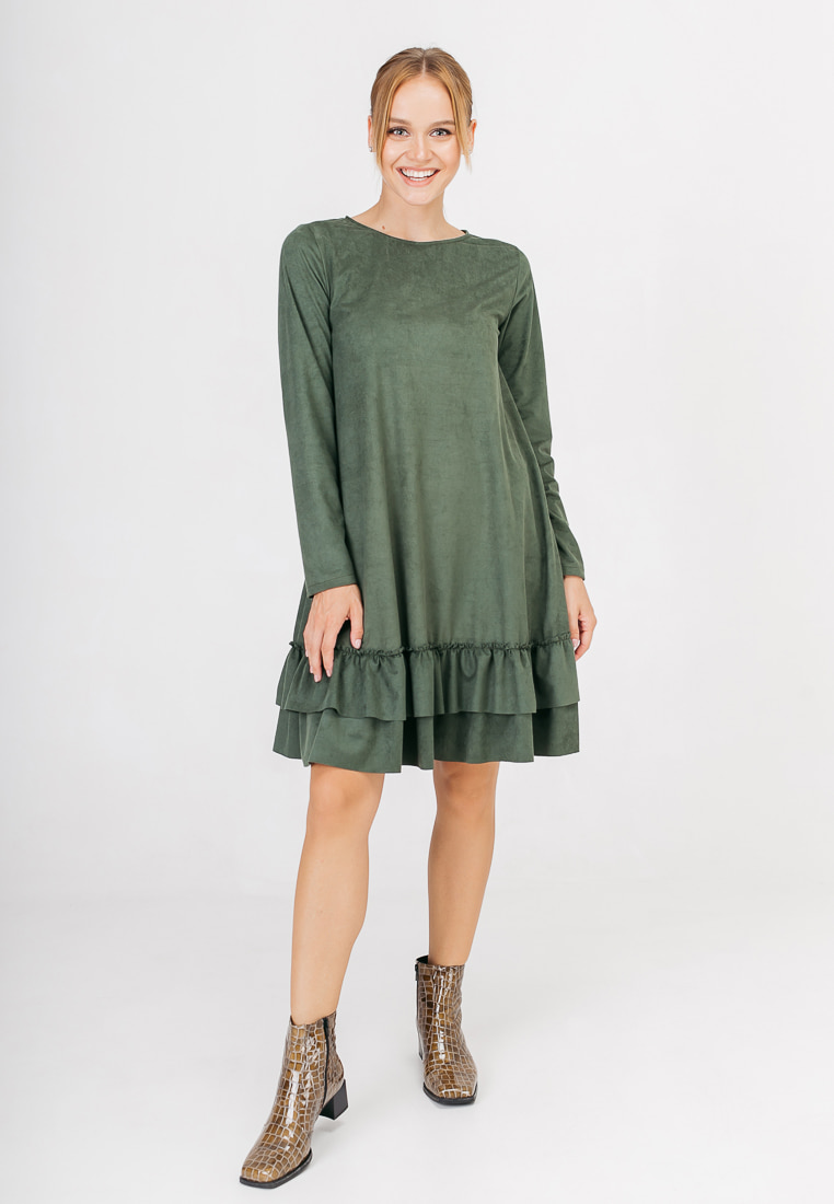 Сукня замшева з рюшами, зелена / Bessa