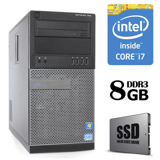 Б/в Dell Optiplex 790 Tower / Intel® Core™ i7-2600 (4 (8) ядра по 3.40 - 3.80 GHz) / 8 GB DDR3 / 120 GB SSD