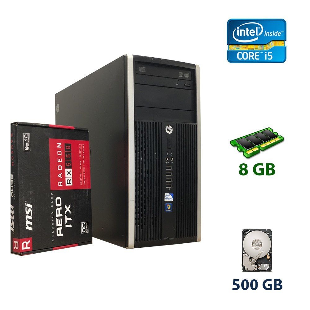 Б/в HP Compaq Pro 6300 Tower / Intel Core i5-3450 (4 ядра по 3.1 - 3.5 GHz) / 8 GB DDR3 / 500 GB HDD / AMD Radeon RX 550, 2 GB GDDR5, 128-bit