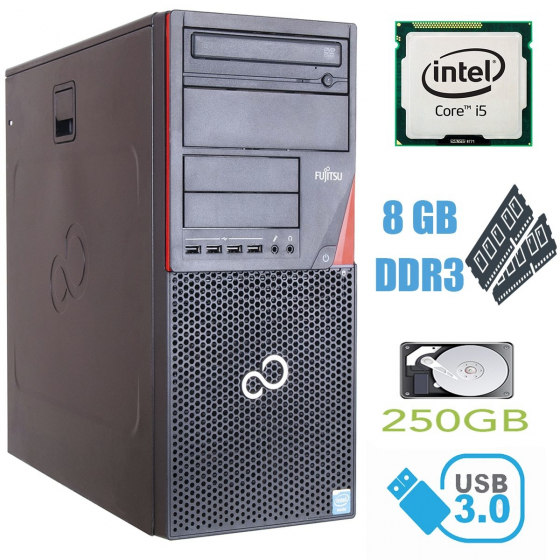 Б/в Fujitsu P720 Tower / Intel Core i5-4430 (4 ядра по 3.0 - 3.2 GHz) / 8GB DDR3 / 250GB HDD / USB 3.0