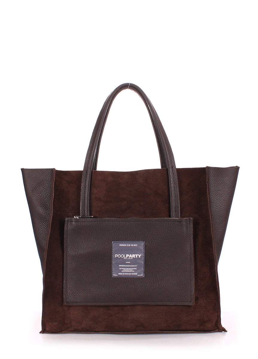 Шкіряна сумка Soho з велюровою вставкою, коричнева / POOLPARTY
