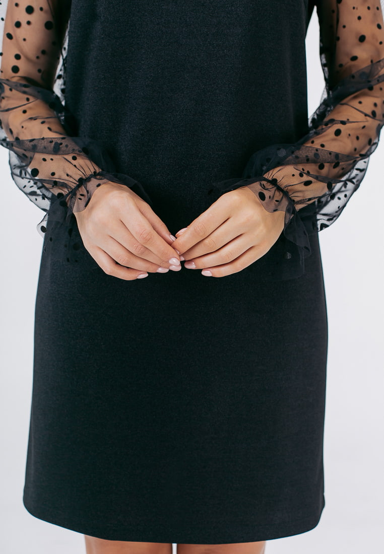 Сукня міні з прозорими рукавами, чорна / Bessa