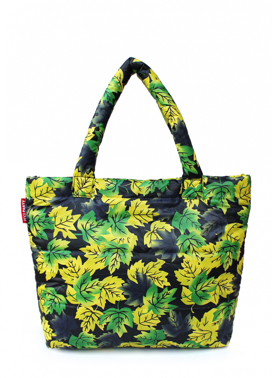 Дута сумка з принтом жовтого листя, чорна / POOLPARTY
