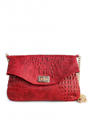 Шкіряна сумочка-клатч з фактурою під крокодилячу шкіру та ланцюжком, червона / POOLPARTY