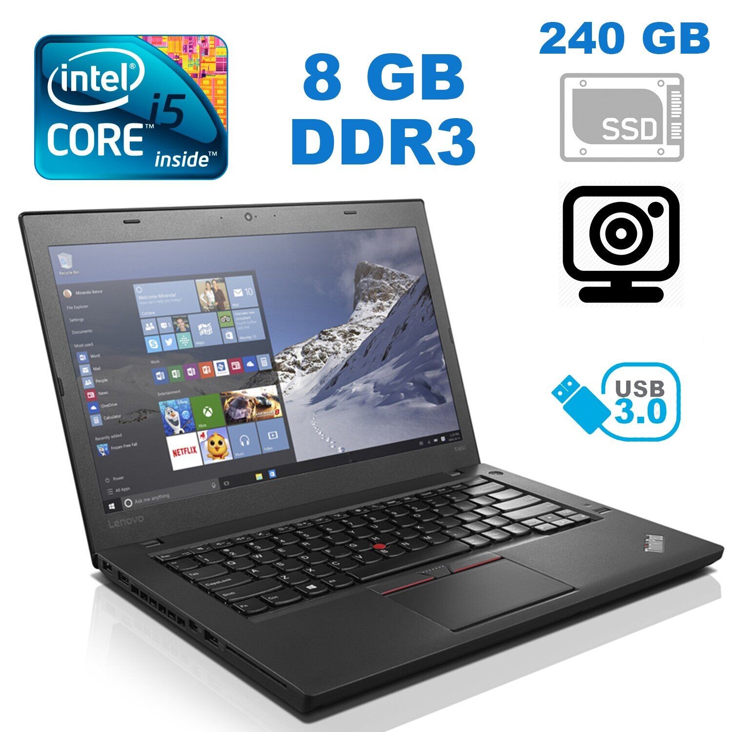 Б/в Ноутбук Lenovo Thinkpad T460 Intel Core i5-6300U / 8 Гб / SSD 240 Гб / Клас А